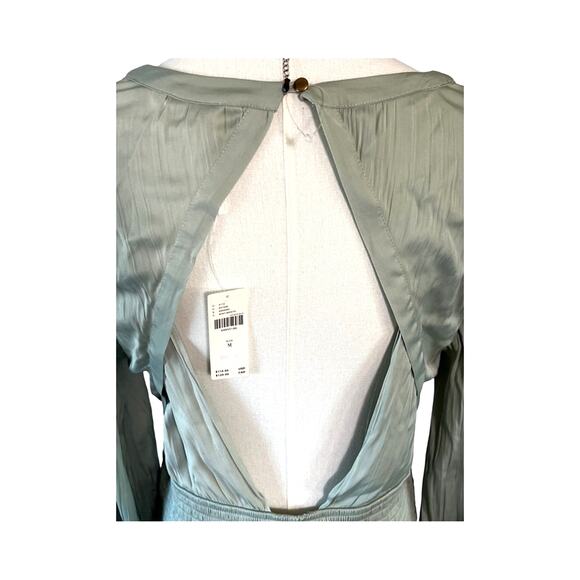 Anthropologie Backless Mint Green Ruched Blouse Women's Size M Elegant Satin Top - Picture 12 of 13